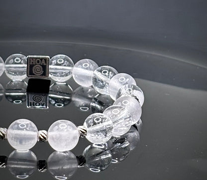 Луксозна гривна от естествен Лемурийски кристал и висок клас Розов кварц ААА+ със сребърни детайли. Ръчно изработен артефакт от колекция Lemurian Bloodline на House of Astrology.