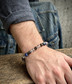 Луксозно енергийно бижу.Мъжка гривна  от естествени кристали – Лемурийски кристал, фасетиран кафяв лабрадорит и матов Содалит. Ексклузивна колекция Лемурия на House of Astrology.