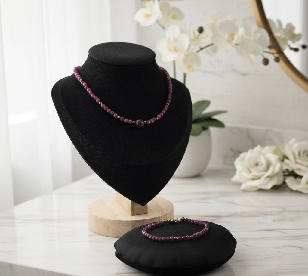 HOA Рубин и Златен Хематит: Кралска Енергия - комплект гривна и колие