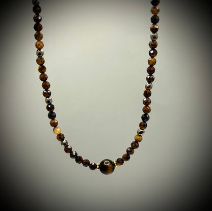 HOA Тигрово око: Златна Решителност - дамско колие с фасетирано Тигрово око