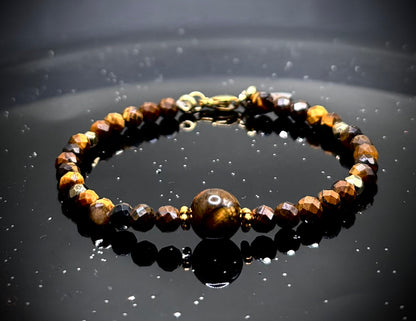 HOA Тигрово око: Златна Решителност - дамска гривна с фасетирано Тигрово око