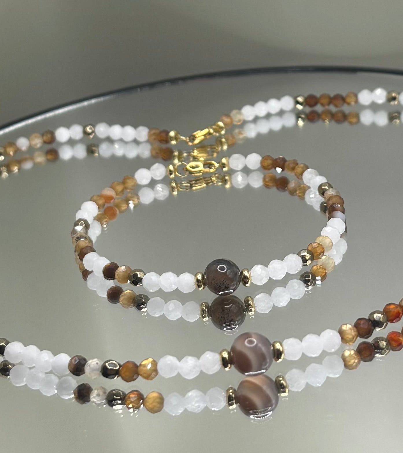 HOA Лунен камък & Ахат: Небесен Баланс - дамско колие с фасетирани Лунен камък и Ахат