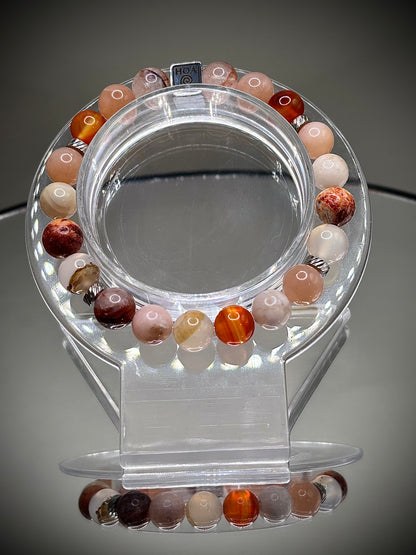 Гривна HOA „Втора Чакра“ от естествени камъни, ръчно изработена. Карнеол, слънчев камък и леопардов яспис в топла композиция за съзидание и енергия.