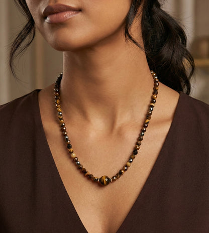 HOA Тигрово око: Златна Решителност - дамско колие с фасетирано Тигрово око