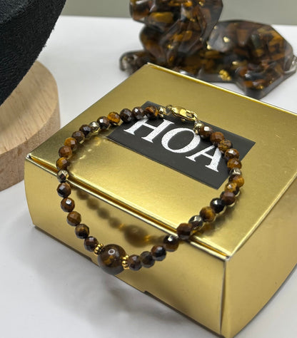 HOA Тигрово око: Златна Решителност - дамска гривна с фасетирано Тигрово око