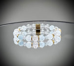 Луксозна гривна от естествен Аквамарин ААА и Лемурийски кристал със златни детайли. Ръчно изработен артефакт от колекция Lemurian Bloodline на House of Astrology.