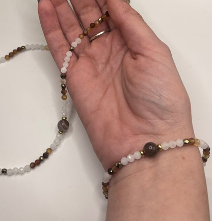 HOA Лунен камък & Ахат: Небесен Баланс - дамско колие с фасетирани Лунен камък и Ахат