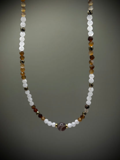 HOA Лунен камък & Ахат: Небесен Баланс - дамско колие с фасетирани Лунен камък и Ахат